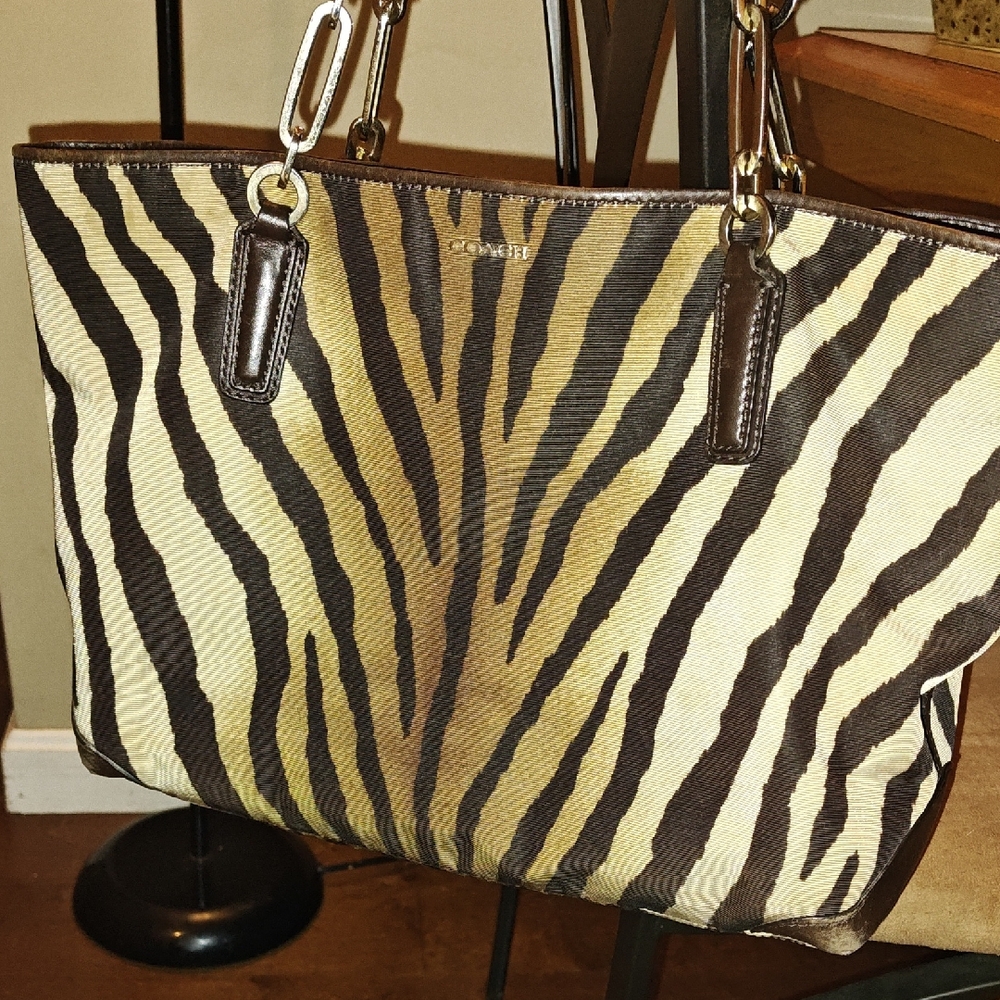 Coach Zebra Stripe Tote - Brown and Cream